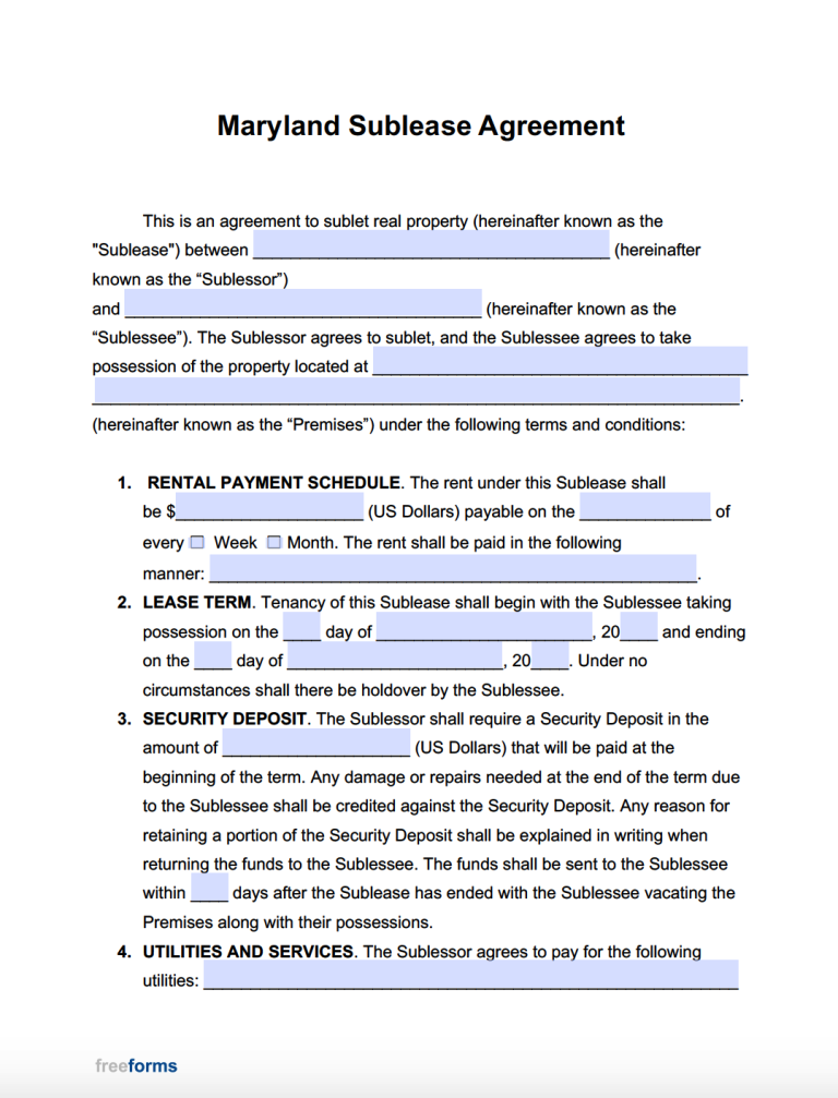 Free Maryland Rental Lease Agreement Templates | PDF | WORD