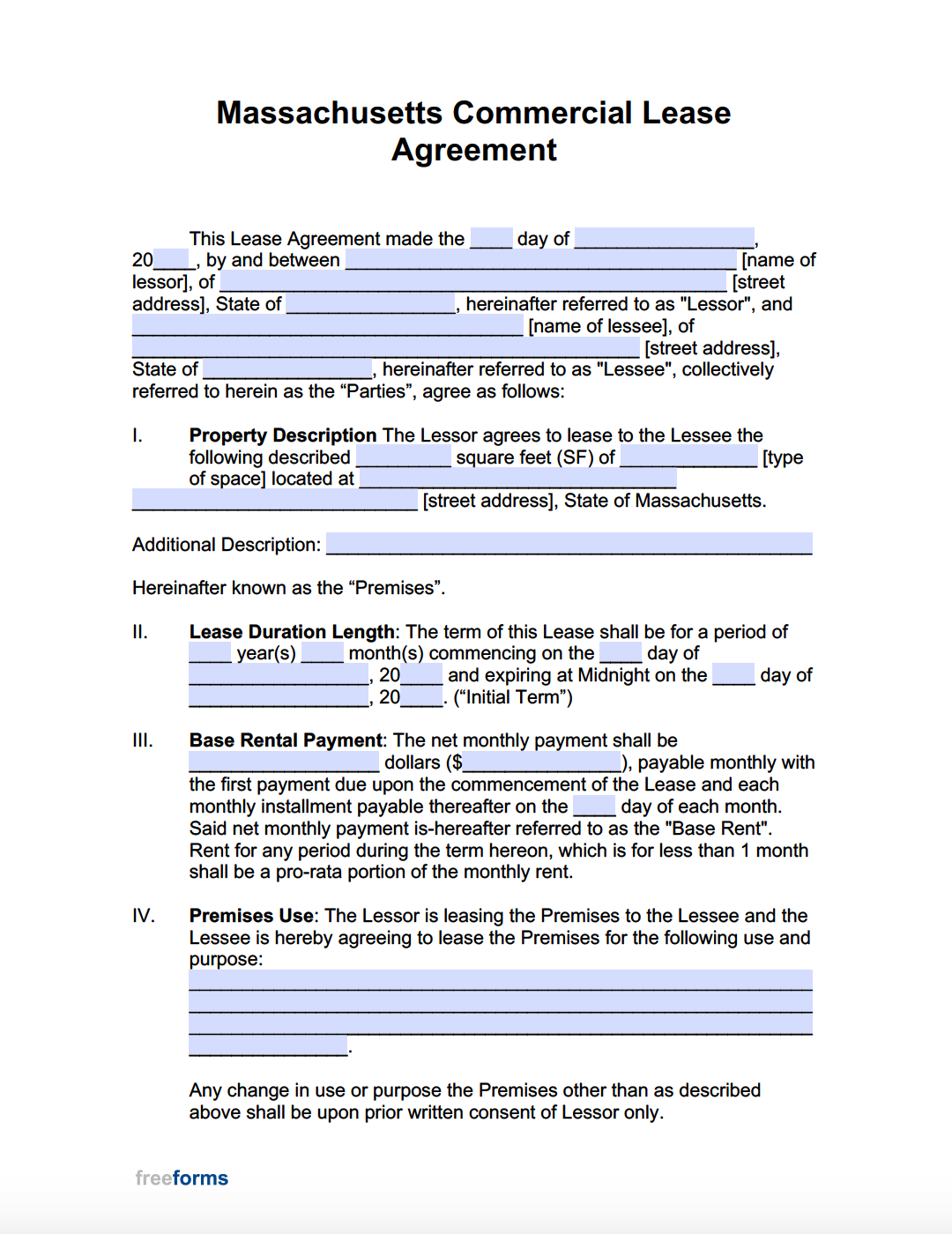 Free Massachusetts Commercial Lease Agreement Template  PDF  WORD Within commercial lease agreement template word