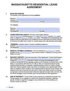 Free Massachusetts Rental Lease Agreement Templates | PDF | WORD