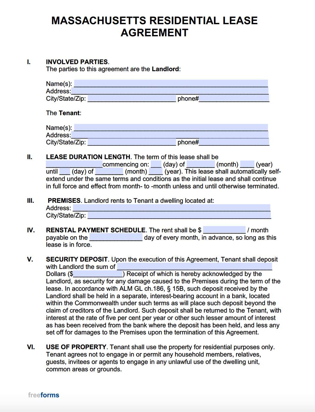 free massachusetts rental lease agreement templates pdf word