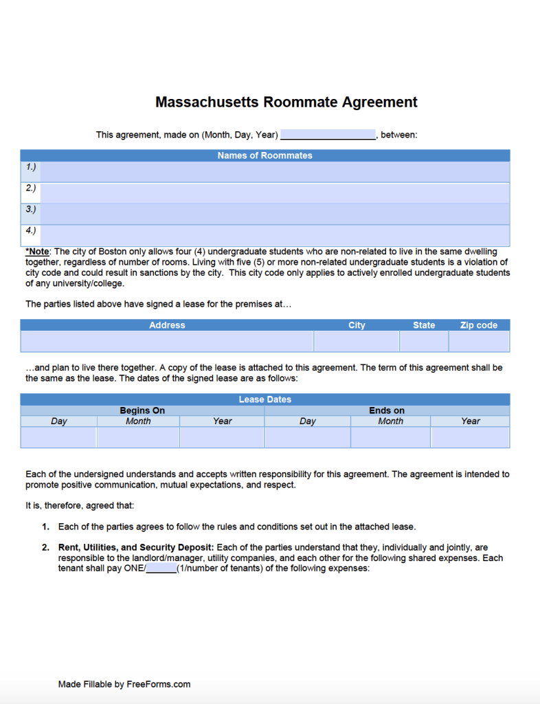 free massachusetts rental lease agreement templates pdf word
