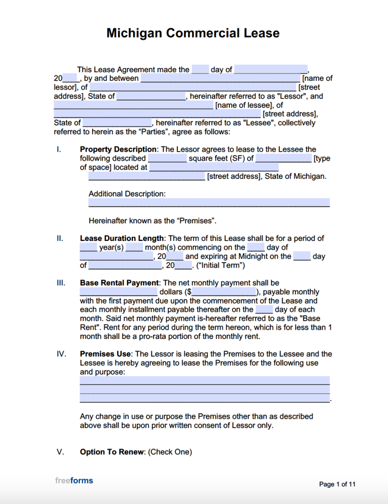 Free Michigan Commercial Lease Agreement Template | PDF | Word