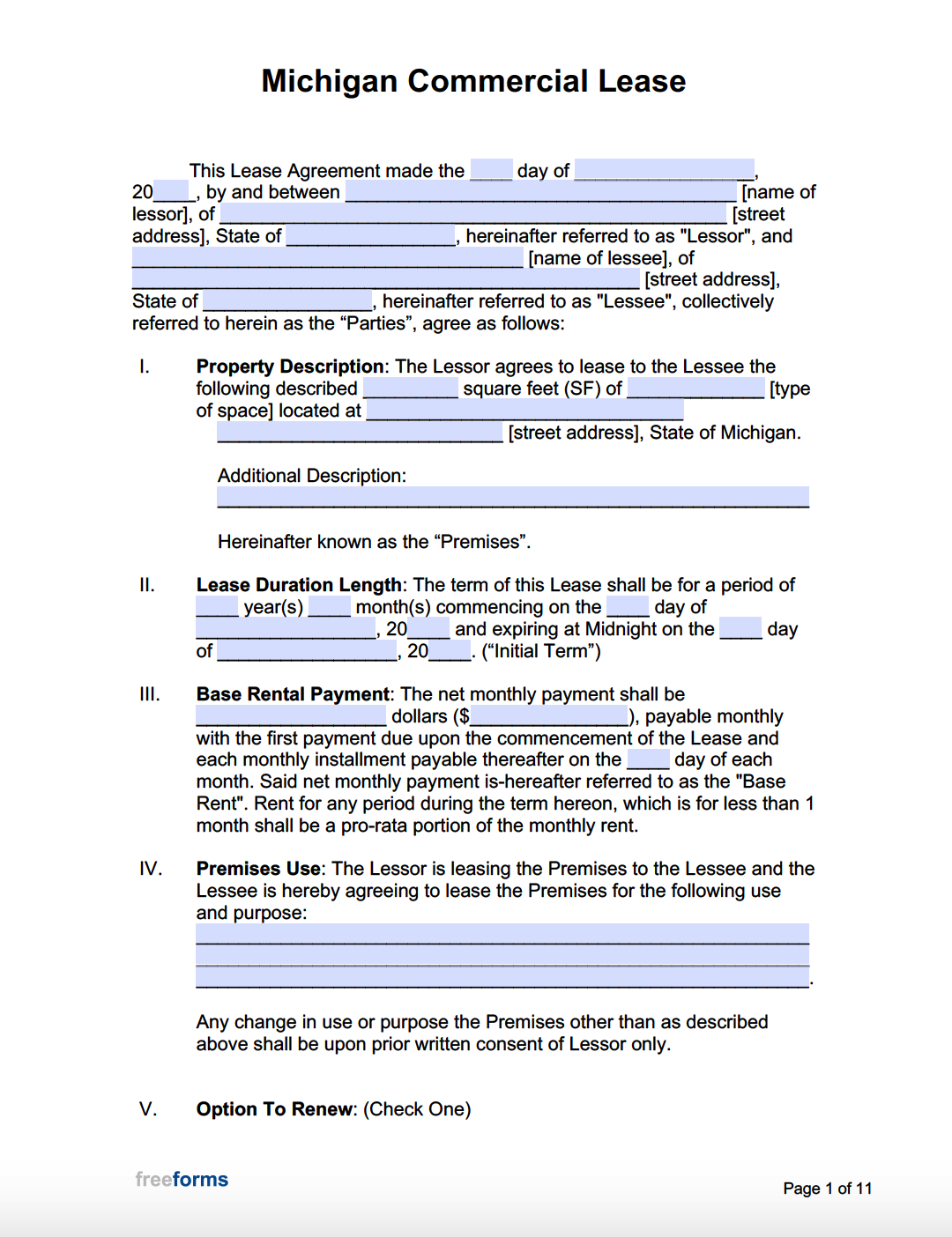 Free Michigan Commercial Lease Agreement Template PDF WORD