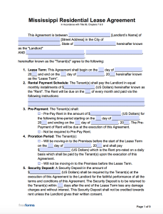 Free Mississippi Rental Lease Agreement Templates | PDF | WORD