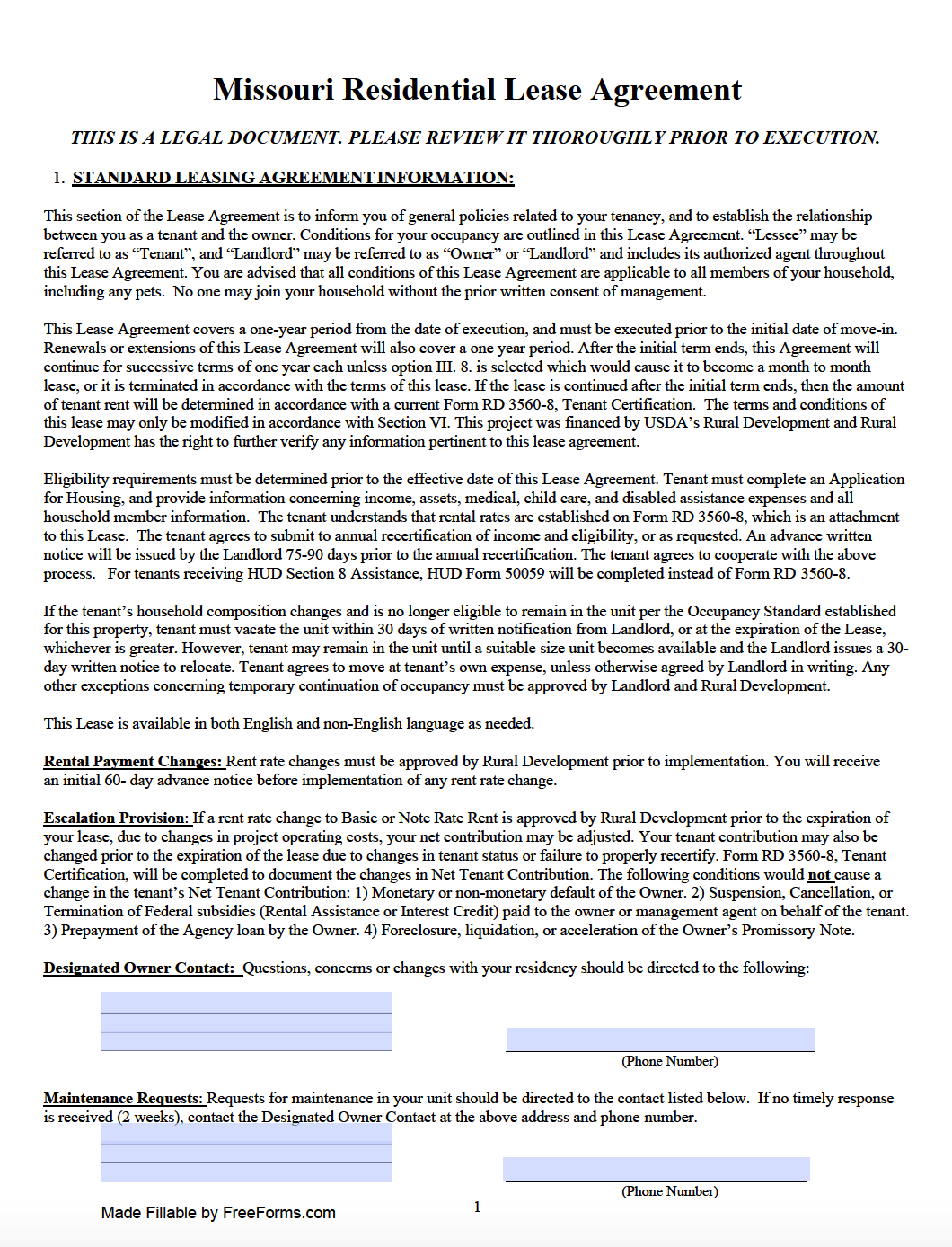 Missouri Residential Lease Agreement Form Printable Form Templates And Letter