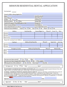 Free Missouri Residential Rental Application Form | PDF