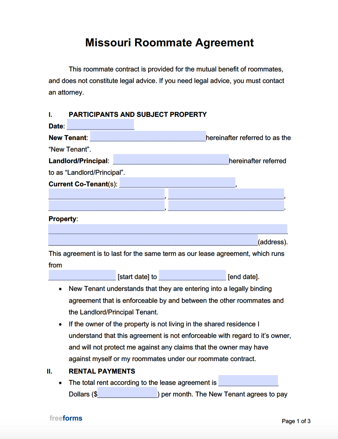 Free Missouri Roommate Agreement Template  PDF  WORD Inside free roommate rental agreement template