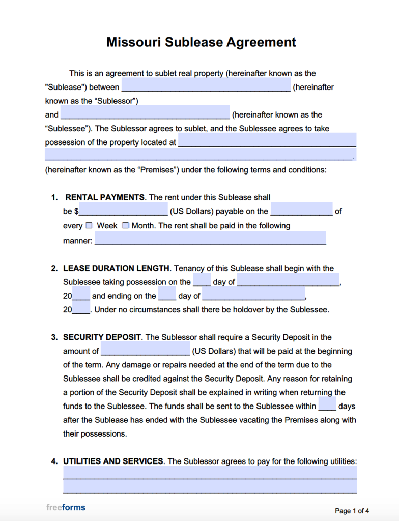 Free Missouri Rental Lease Agreement Templates | PDF | WORD