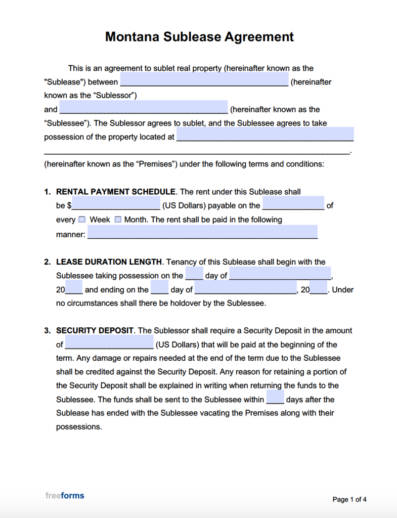 Free Montana Rental Lease Agreement Templates Pdf Word 3447