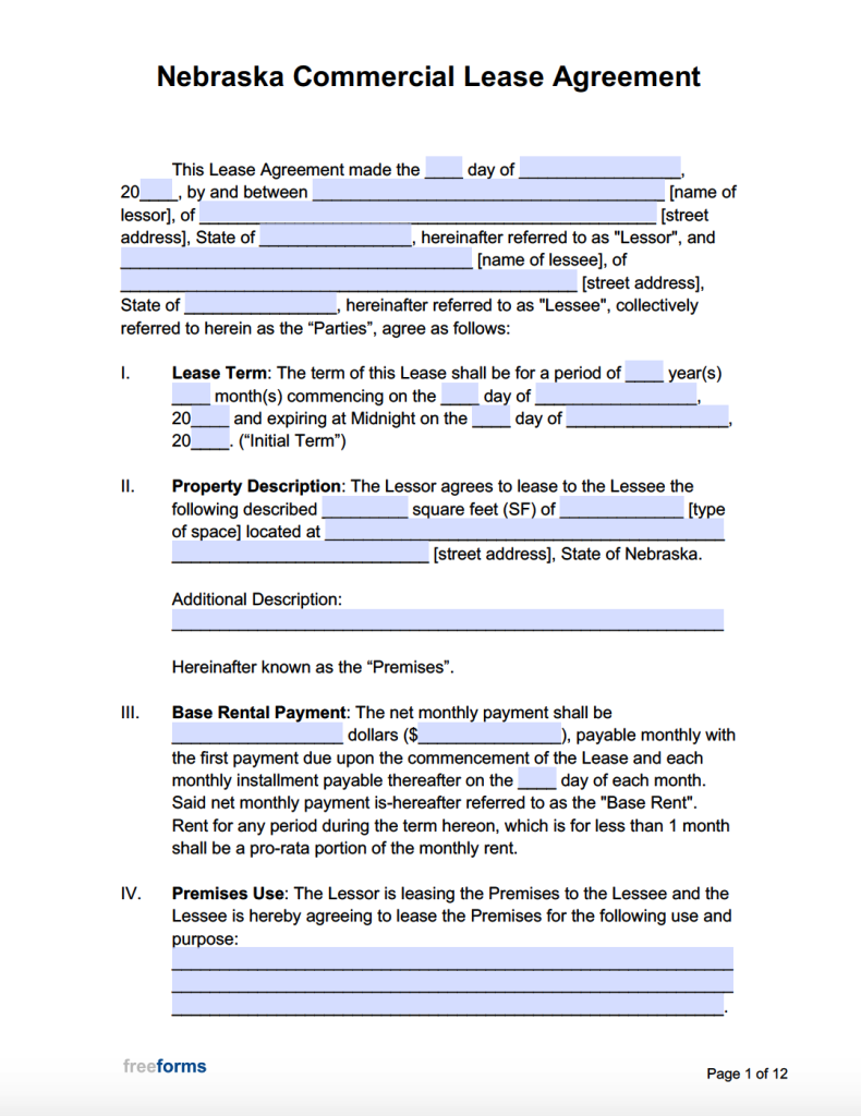 Free Nebraska Rental Lease Agreement Templates | PDF | WORD