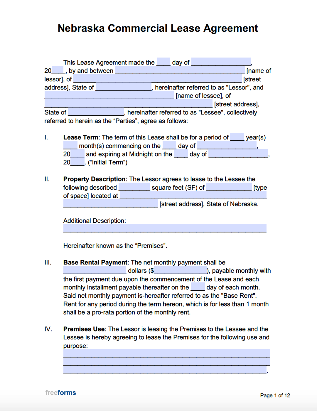 free nebraska commercial lease agreement template pdf word