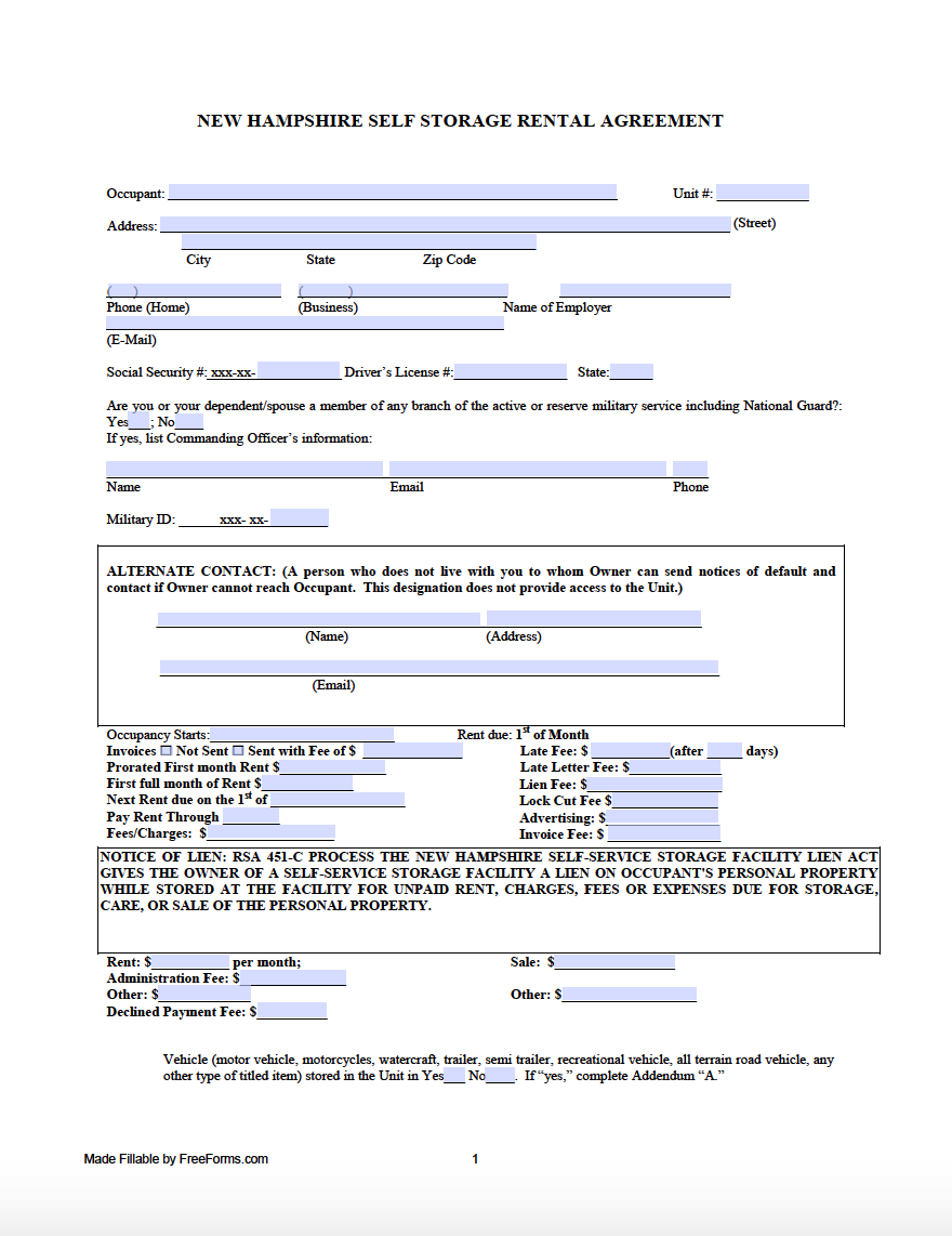 Free New Hampshire Rental Lease Agreement Templates 