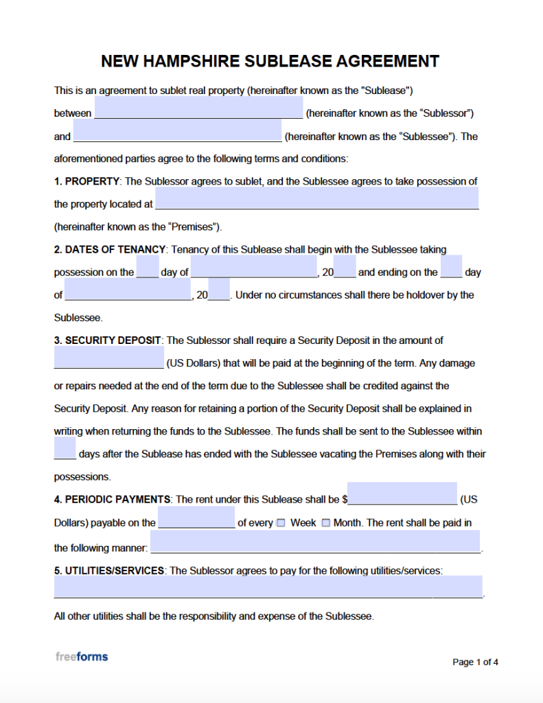 Free New Hampshire Rental Lease Agreement Templates PDF WORD