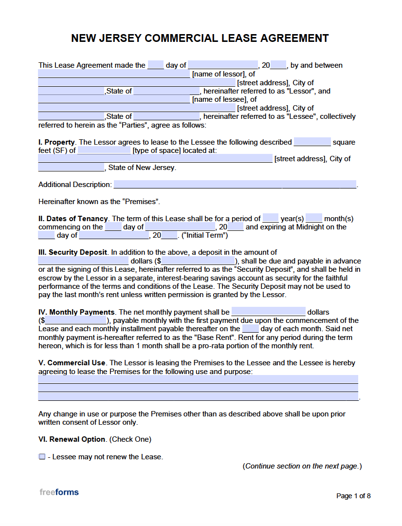 free new jersey commercial lease agreement template pdf word