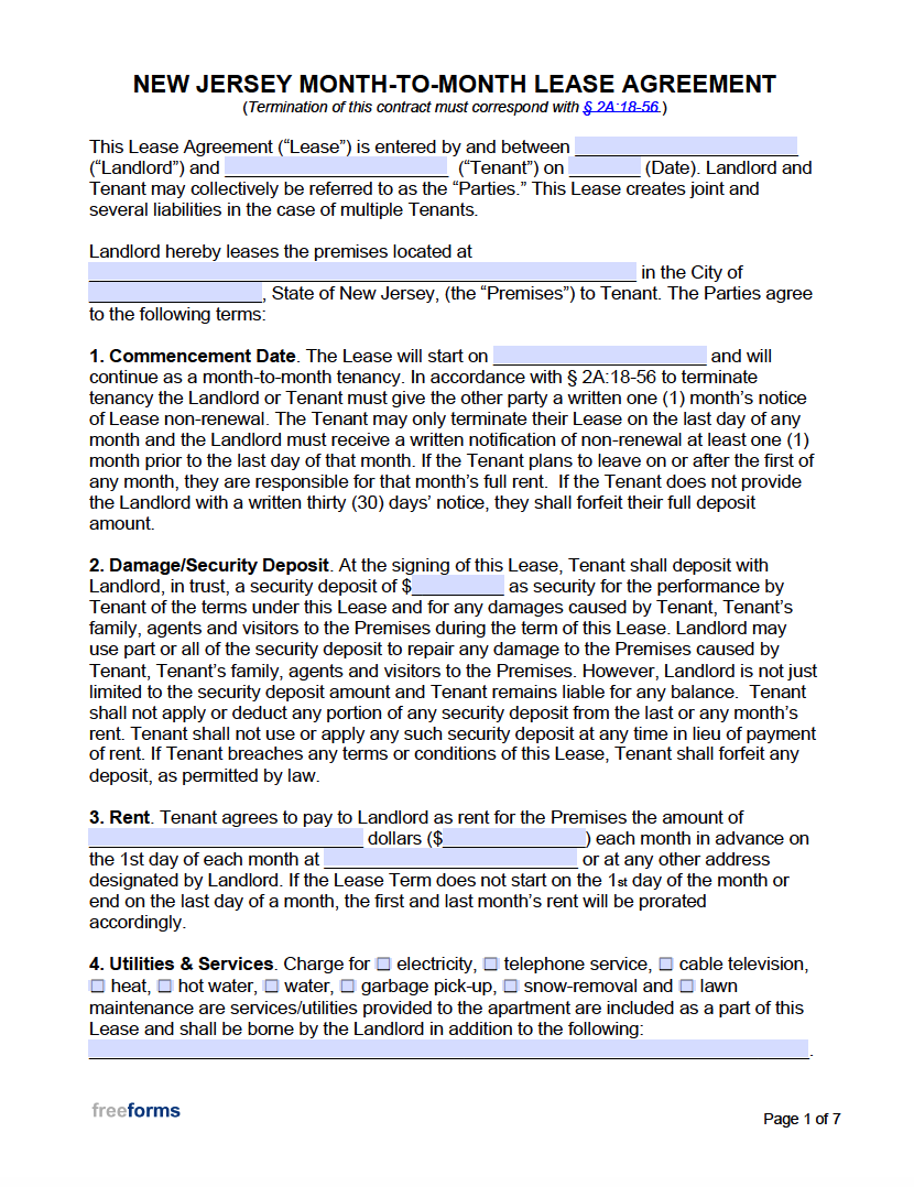 free new jersey month to month lease agreement template pdf word