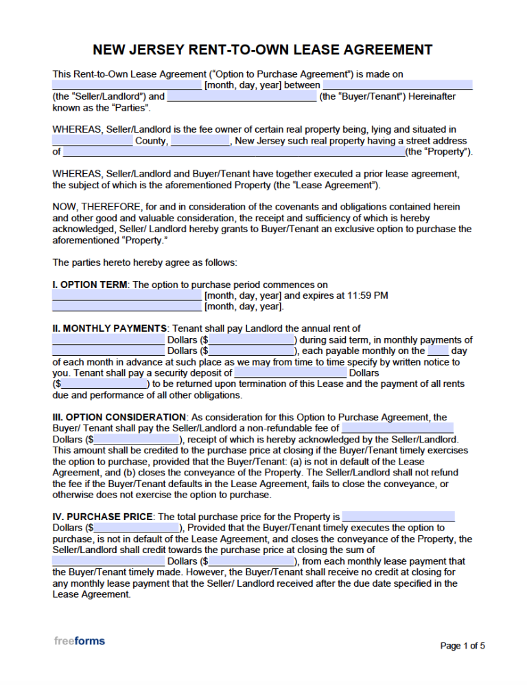 New Jersey Residential Lease Agreement Template