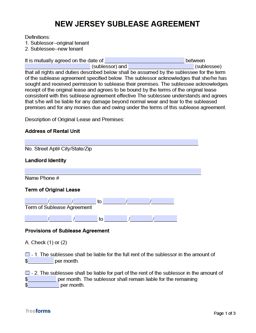 New Jersey Lease Agreement Template