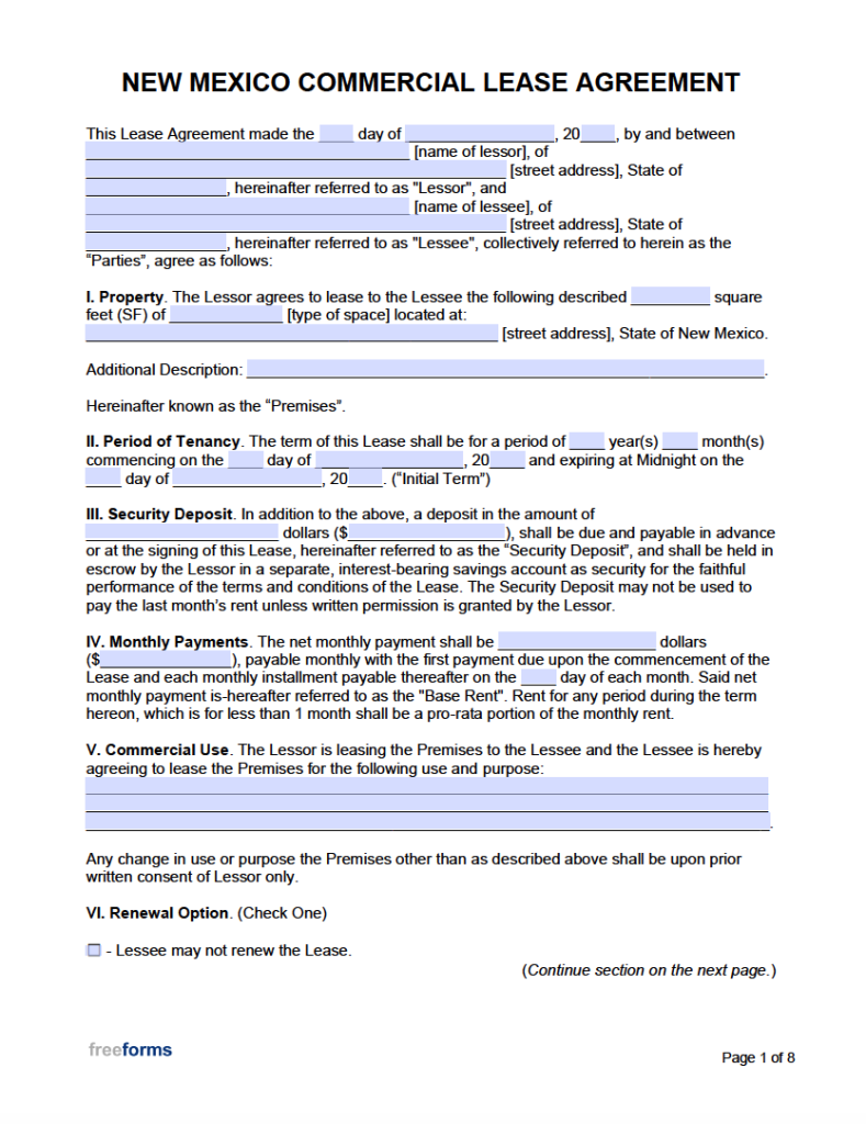 free new mexico rental lease agreement templates pdf word