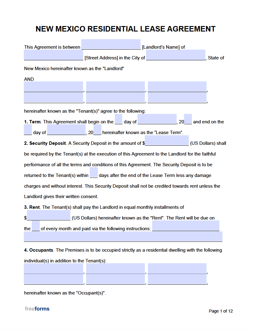 Free Printable Residential Lease Agreement Template - Sfiveband.com