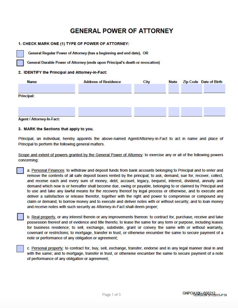 Free Arizona Power Of Attorney Forms PDF   Arizona General Financial Power Of Attorney Form F19 768x994 