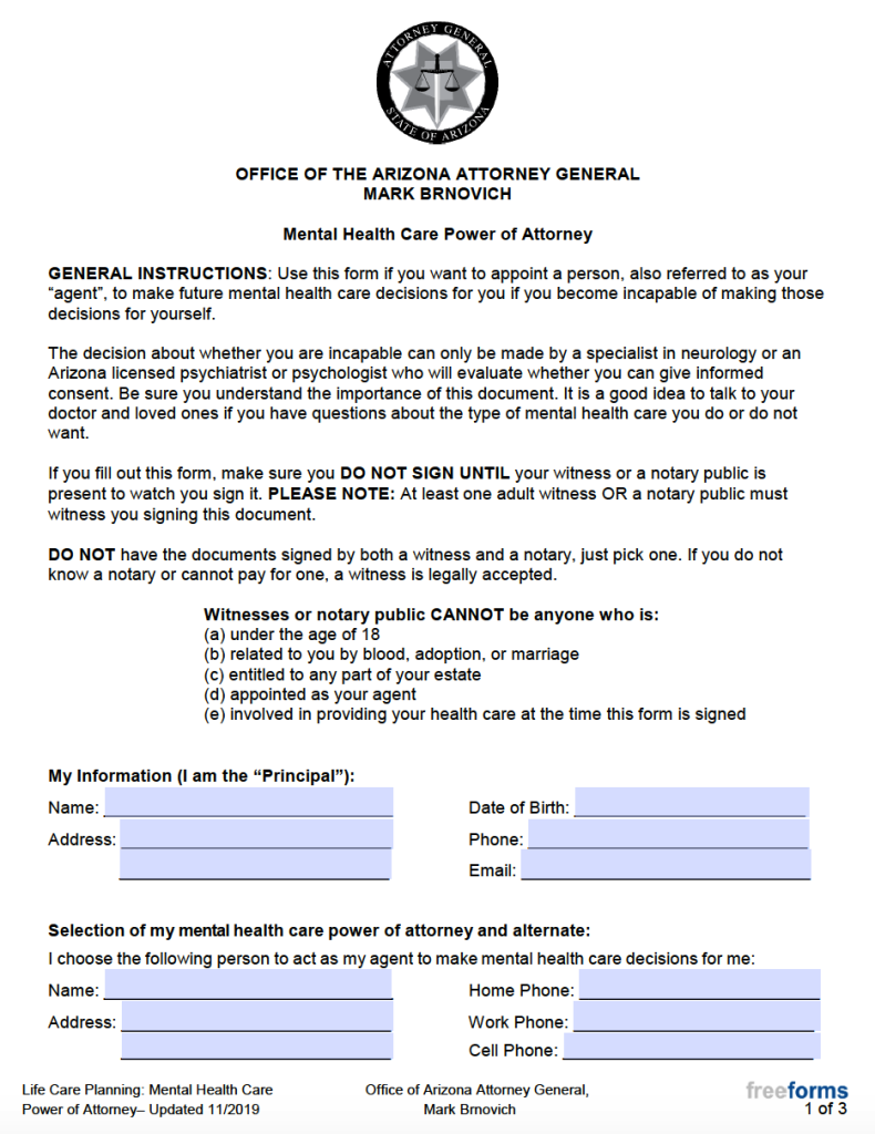 free-arizona-mental-health-care-power-of-attorney-form-pdf