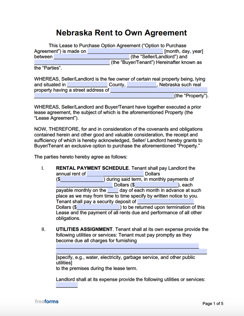 Free Nebraska Rental Lease Agreement Templates PDF WORD