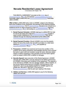 Free Nevada Rental Lease Agreement Templates | PDF | WORD