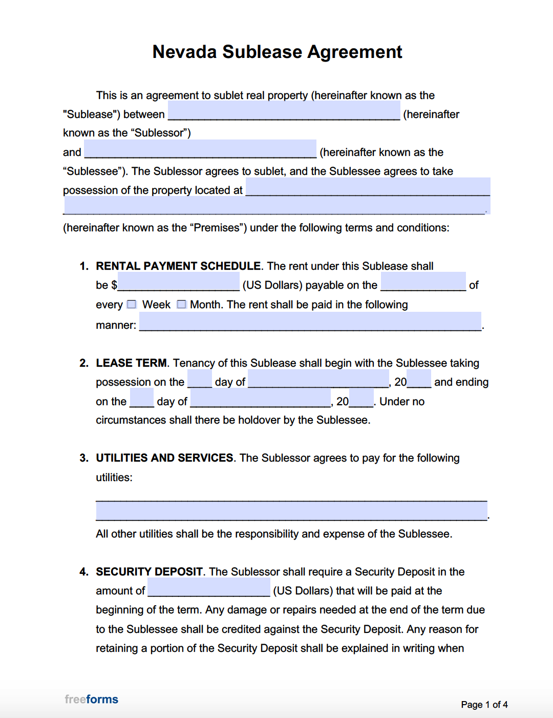 Free Nevada Sublease Agreement Template Pdf Word