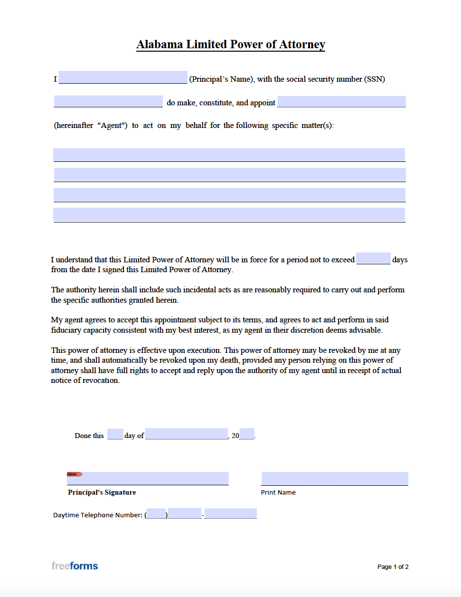 Free Printable Power Of Attorney Form Alabama