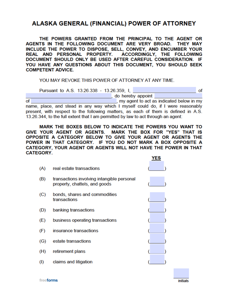 State Of Alaska Power Of Attorney Form