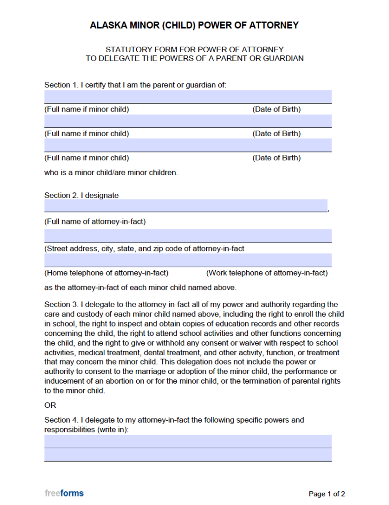 Free alaska power of attorney forms pdf