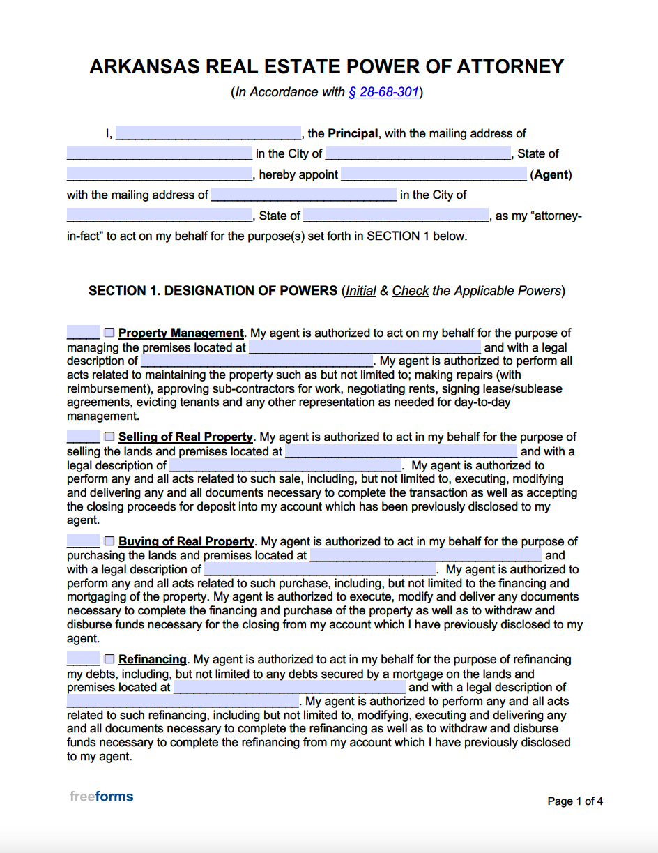 free-arkansas-real-estate-power-of-attorney-form-pdf-word
