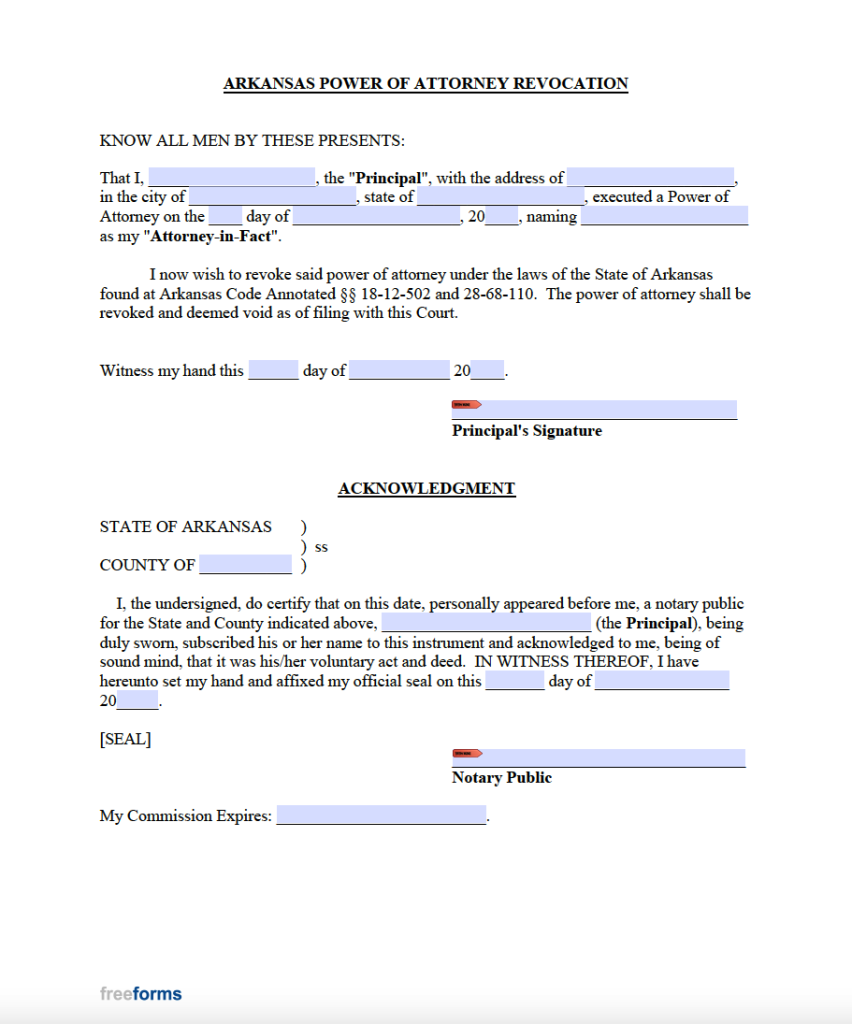 Free Arkansas Power Of Attorney Forms PDF WORD