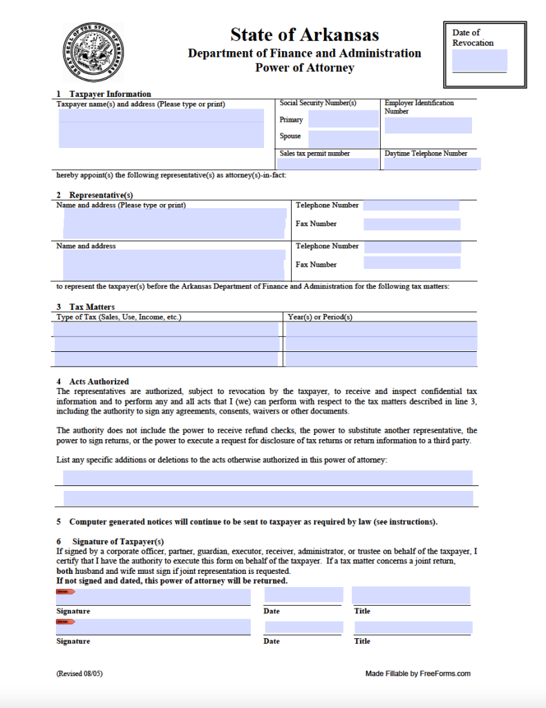 free-arkansas-state-tax-power-of-attorney-form-pdf