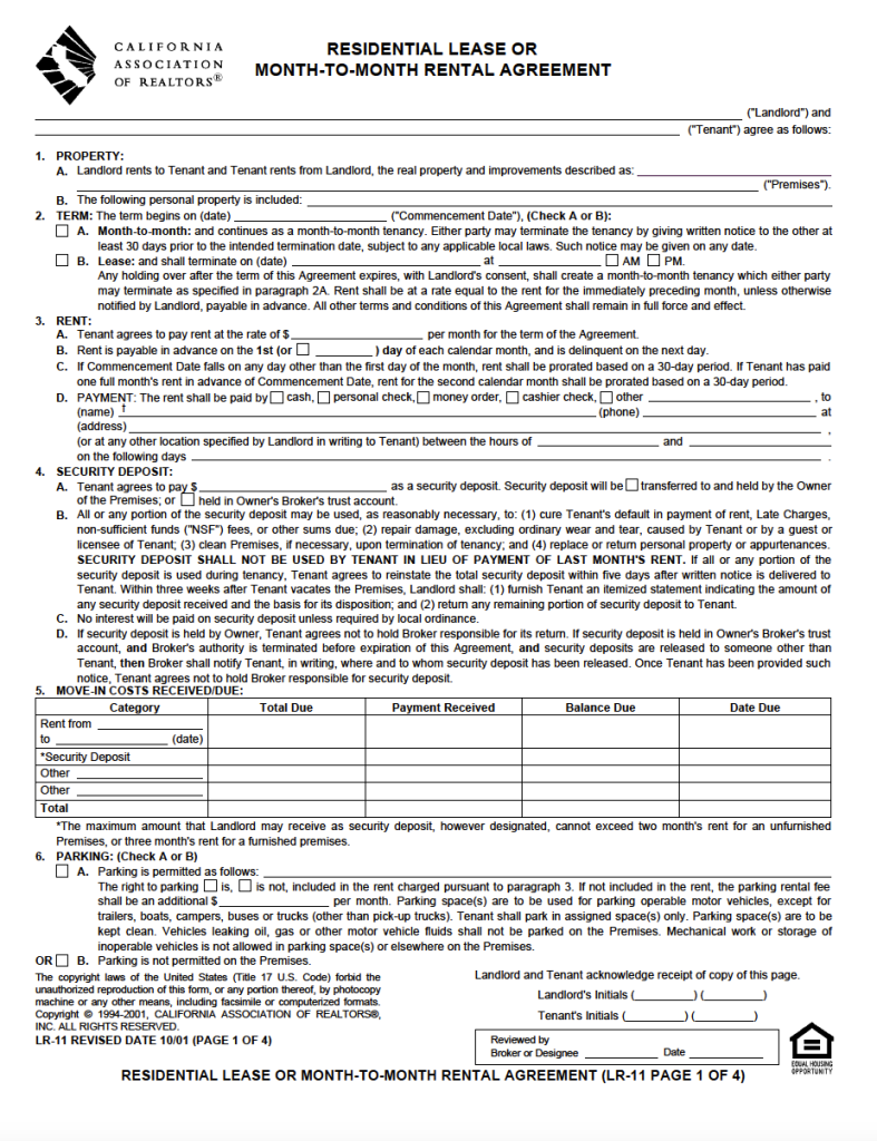 California Association Of Realtors Residential Lease Agreement 787x1024 