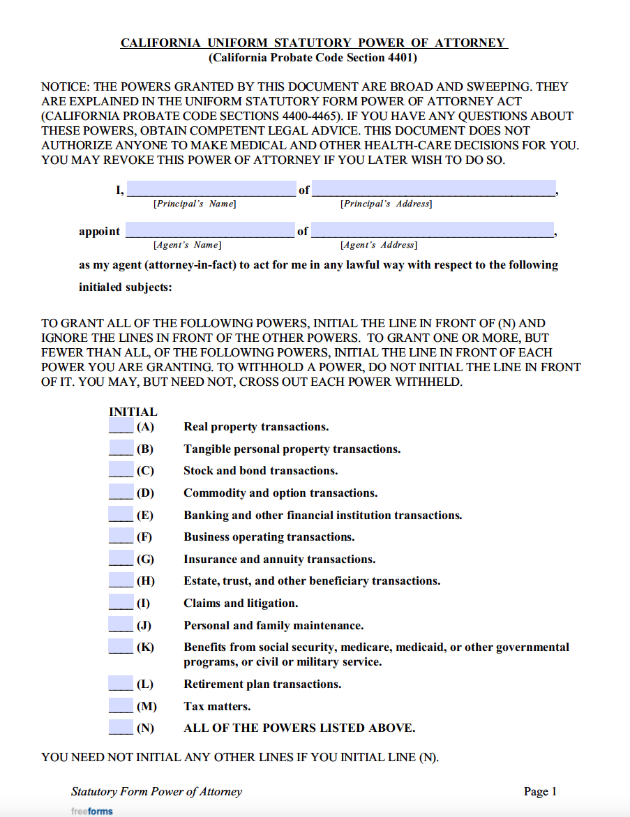 Durable Power Of Attorney California Form 2023 Printable Forms Free 
