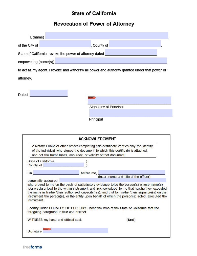 Free California Revocation Of Power Of Attorney Form PDF