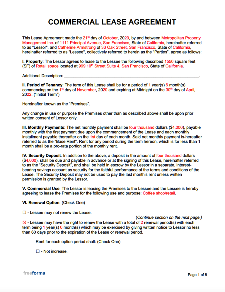 Free Commercial Rental Lease Agreement Templates | PDF | WORD