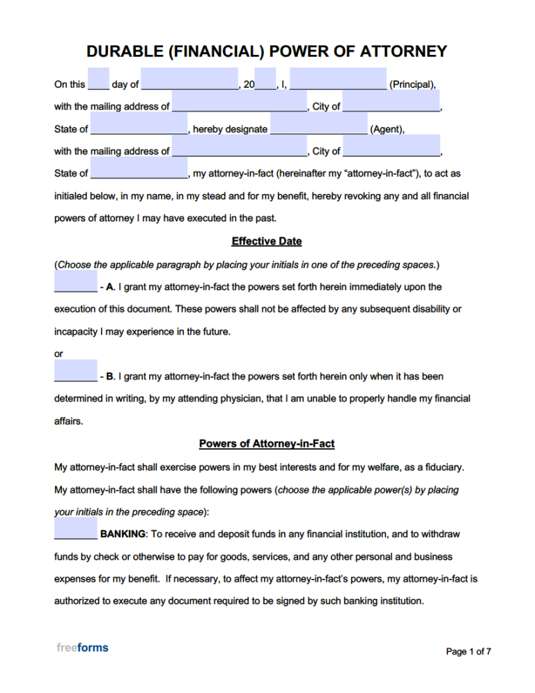 Free Printable Durable Power Of Attorney California