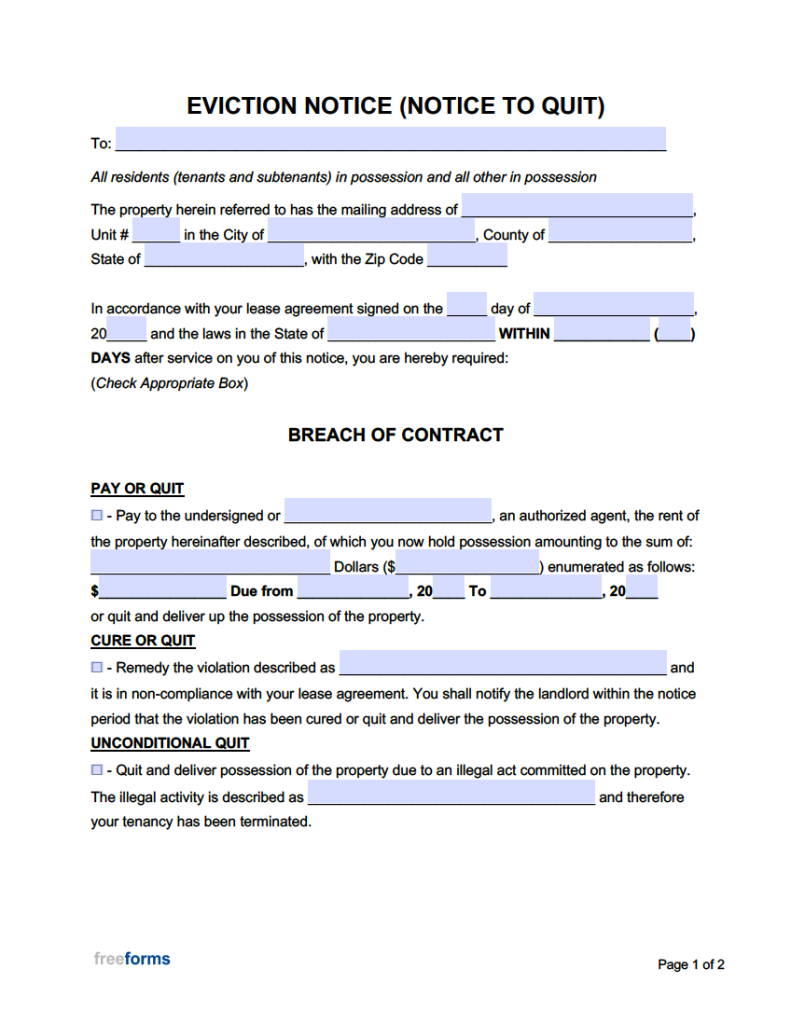 Free Eviction Notice Templates (Notices to Quit) PDF WORD