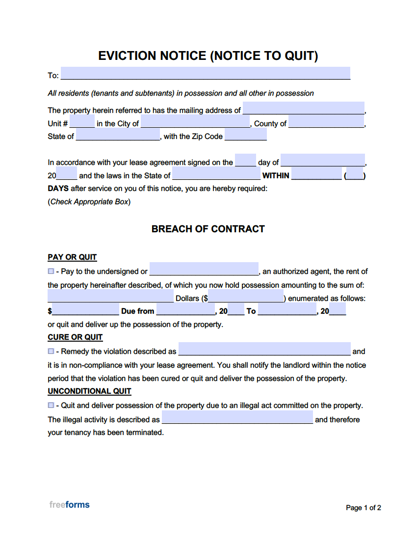 free eviction notice templates notices to quit pdf word