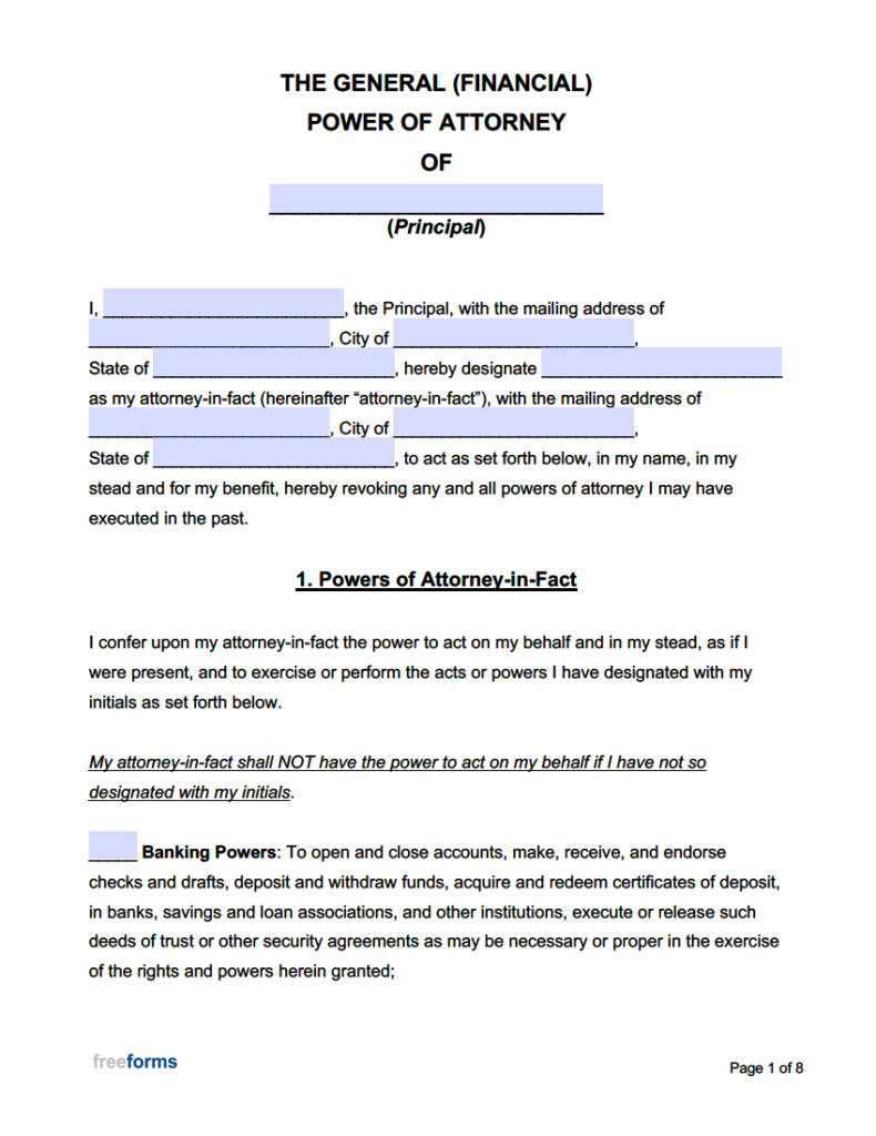 Free General Financial Power Of Attorney Forms PDF WORD