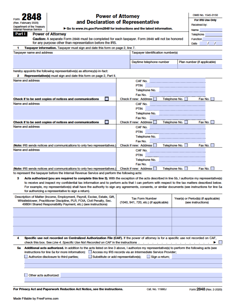 Free IRS Power of Attorney (Form 2848) PDF
