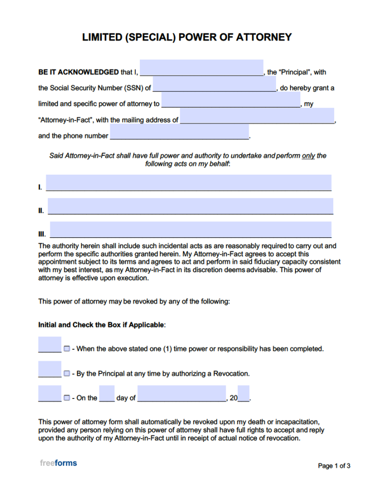 Free Power Of Attorney Forms PDF WORD