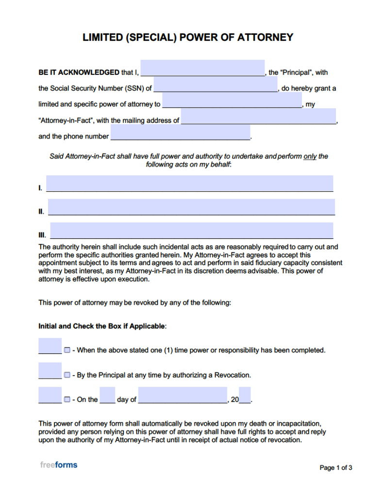 Free Limited Special Power Of Attorney Forms Pdf Word 0088