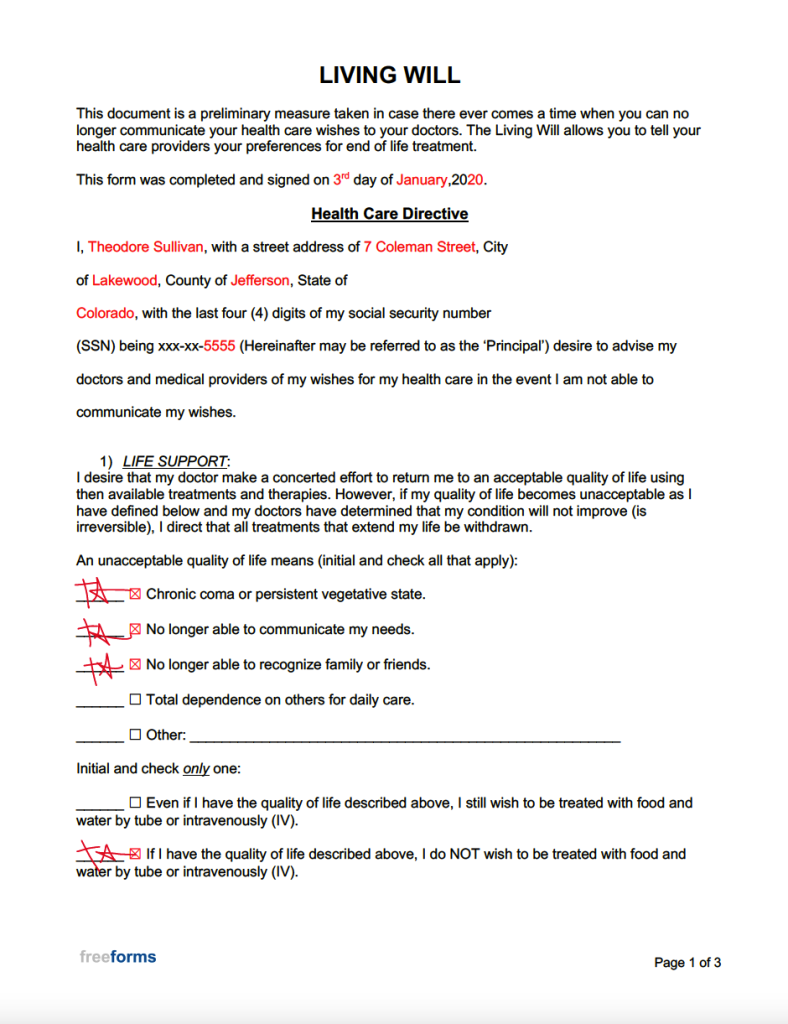 Free living will forms pdf word