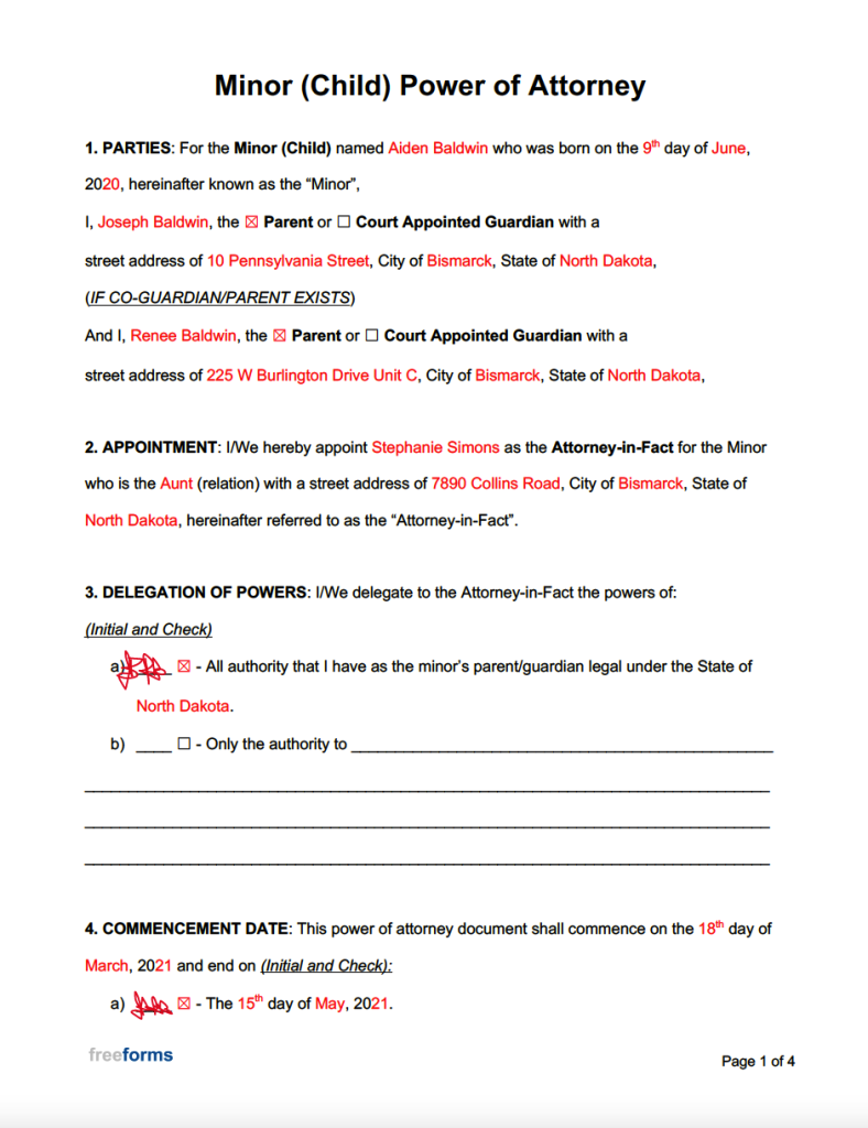 Free Minor (Child) Power of Attorney Forms | PDF | WORD