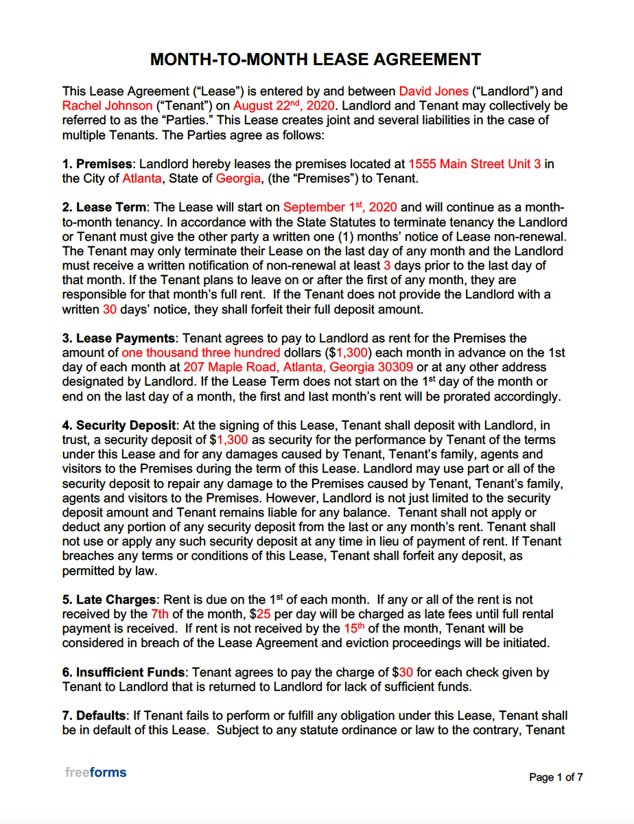 free month to month lease agreement templates pdf word