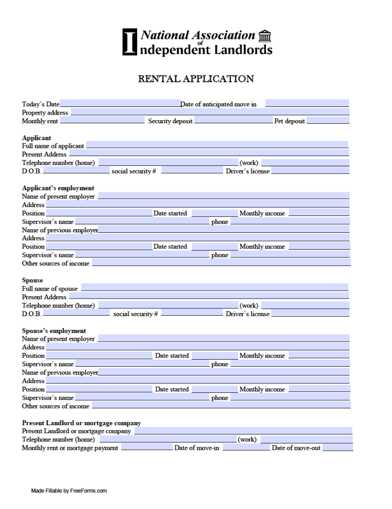 Free Residential Rental Application Form Pdf Word 2297