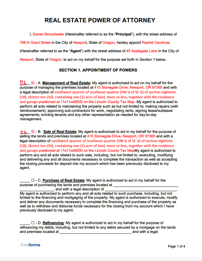 Free Real Estate Power Of Attorney Forms Pdf Word 3214